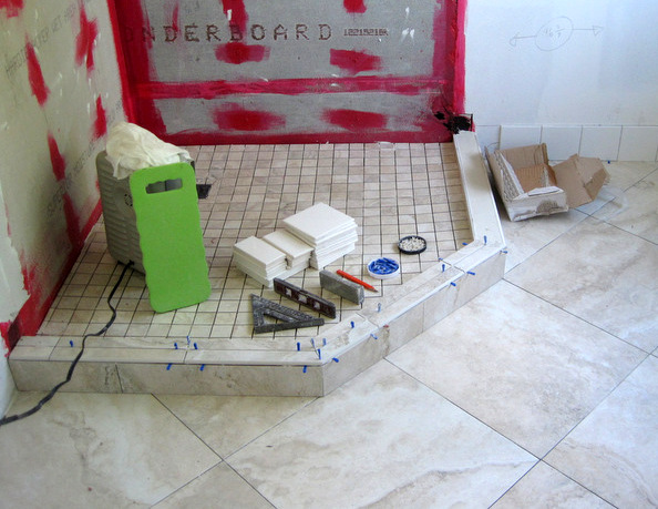 Week 6, shower curb and base tile