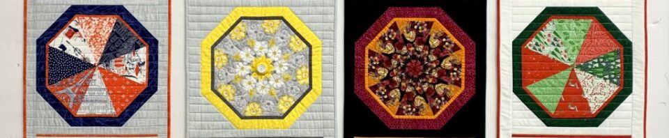 Colorful octagonal quilt patterns displayed vertically.