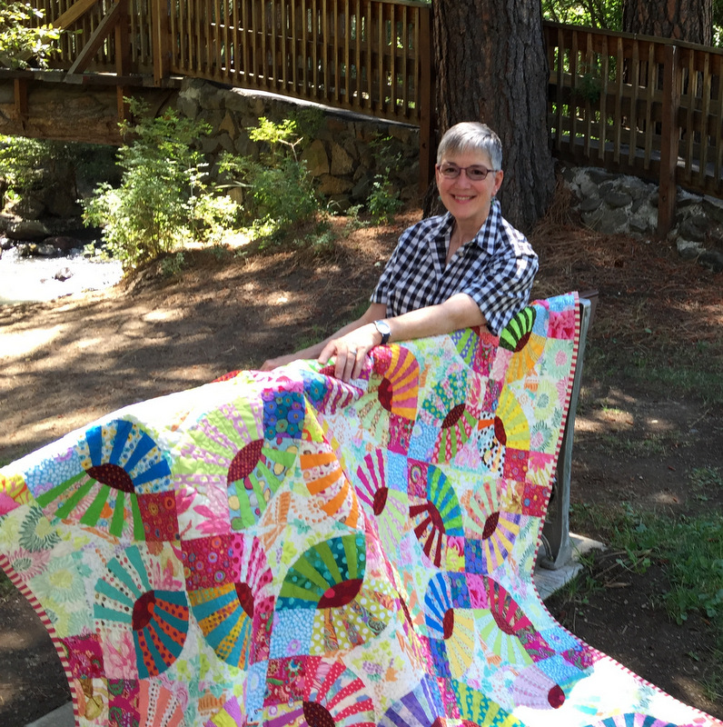 Dawn in park with Lee's Pickle Dish quilt