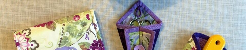 Colorful fabric storage and tool organizers.