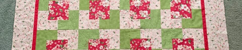 Colorful patchwork quilt with floral patterns.