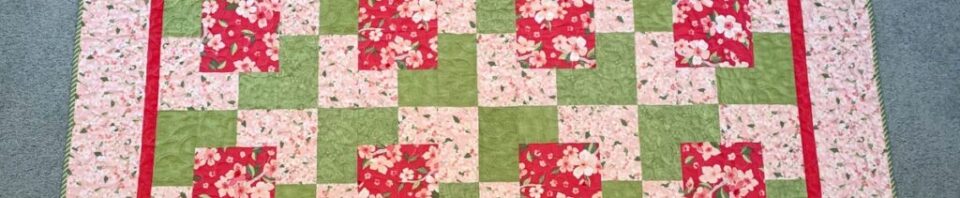 Colorful patchwork quilt with floral patterns.